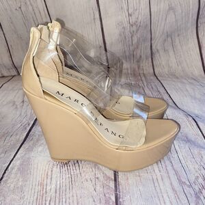 Marc Defang Nude Platform Wedge Shoes Clear Vinyl Straps Pageant Sandals Sz 6